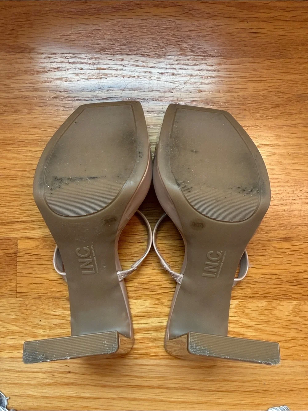INC International Concepts Patent Nude Square-Toe Double-Strap Heels